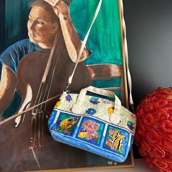 Paul Brent Coastal Life Nautical Fish Canvas Crossbody Bag - Picture 14 of 16